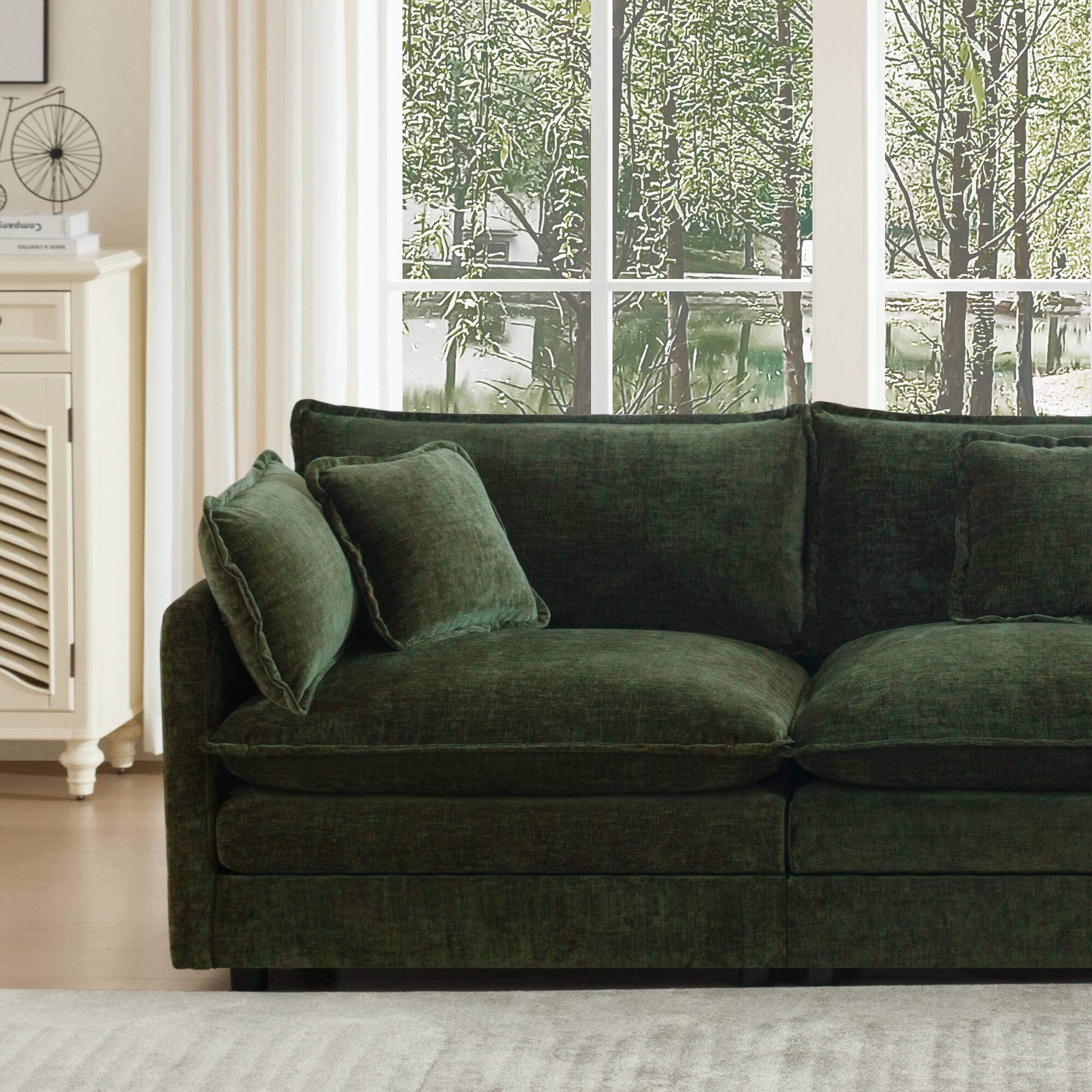 Alt View 6. LOVMOR - U Shaped Modular Easy Assembly 4 Seater Chenille Sectional Couch For Living Room Home Theater Plush Cozy TV XL - Green.