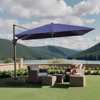 Alt View 5. Crestlive Products - Crestlive Products 12ft Aluminum Slide-tilt Cantilever Patio Umbrella with 350lbs Wheeled Base - Navy blue.