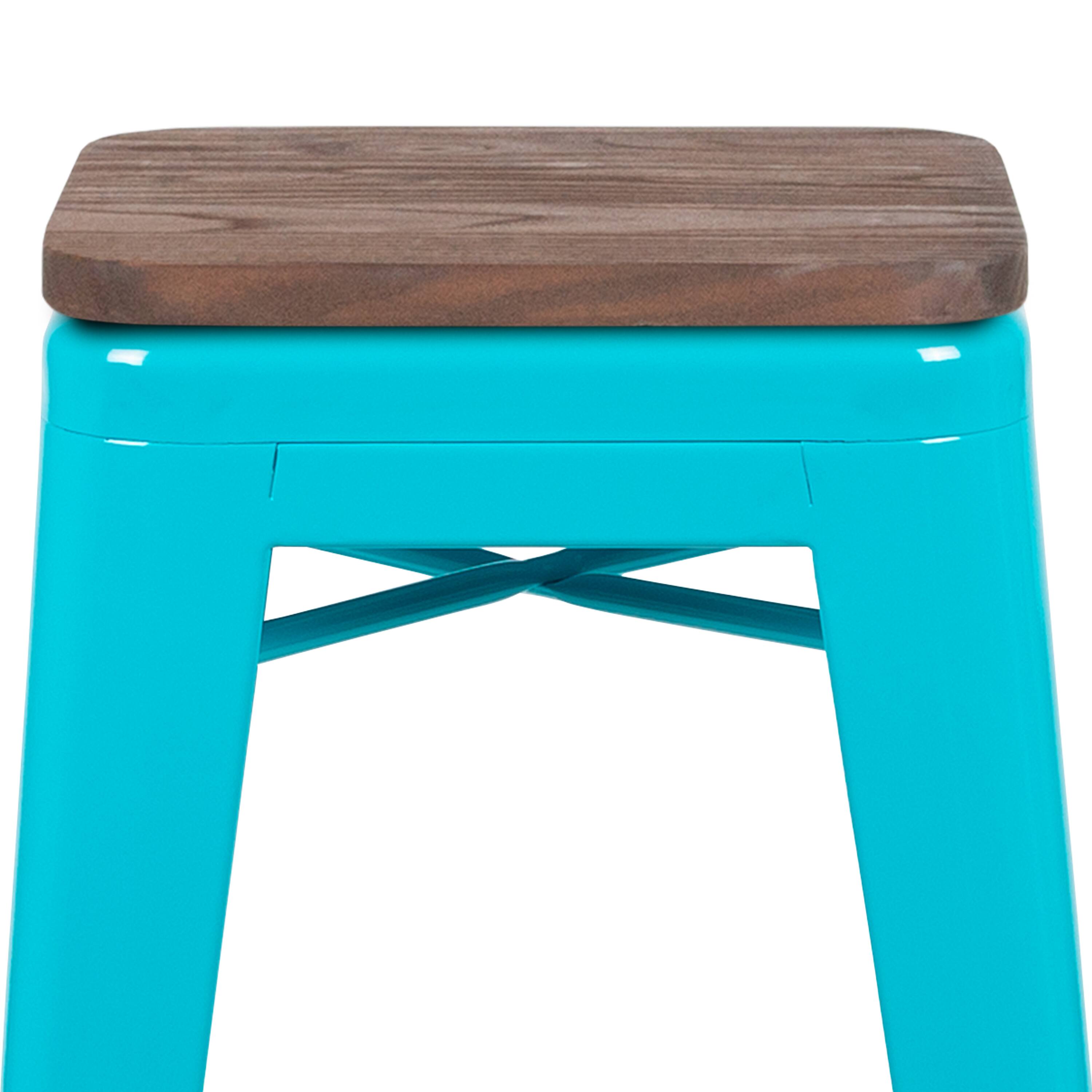 Alt View 9. Emma + Oliver - 30" High Metal Indoor Bar Stool with Wood Seat - Stackable Set of 4 - Teal.