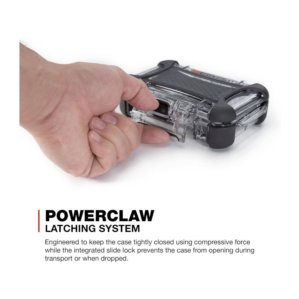 POWERCLAW LATCHING SYSTEM  
Engineered to keep the case tightly closed using compressive force while the integrated slide lock prevents the case from opening during transport or when dropped.