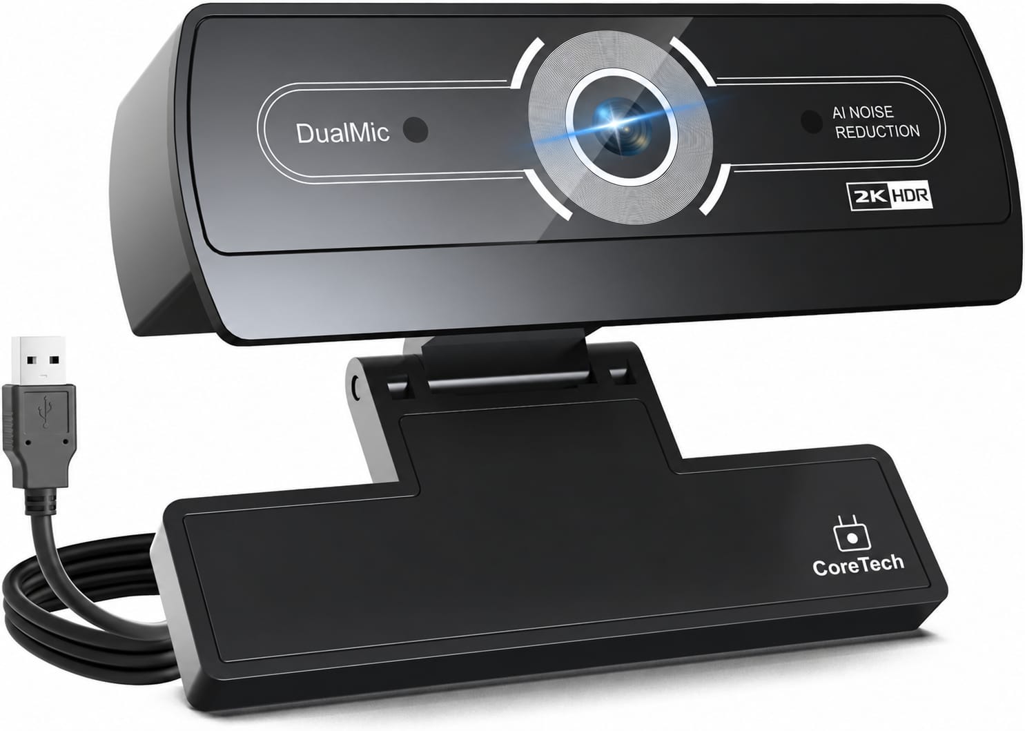 Core Tech - 2K QHD USB Webcam with PDAF Autofocus, Dual AI Noise-Canceling Microphones and 92° Wide-Angle Lens - Black