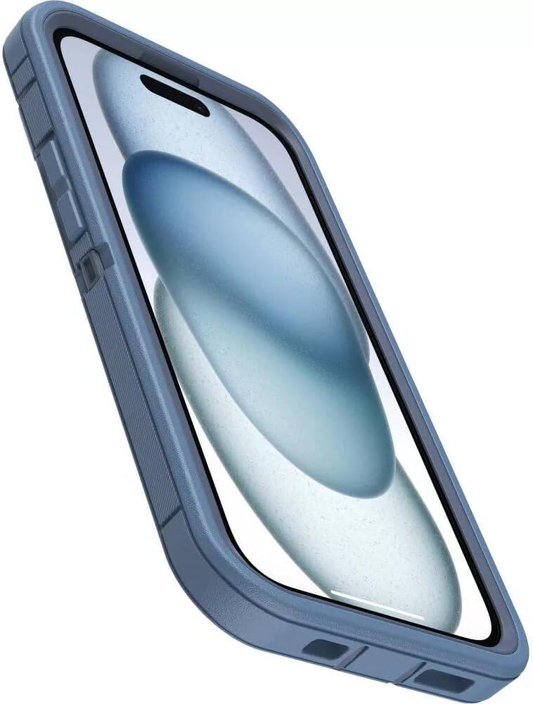 Left. OtterBox - OtterBox - Defender Series Pro Hard Shell "Case Only" for Apple iPhone 17e, iPhone 16e, iPhone 15, iPhone 14, iPhone 13 - Baby Blue Jeans (Blue).