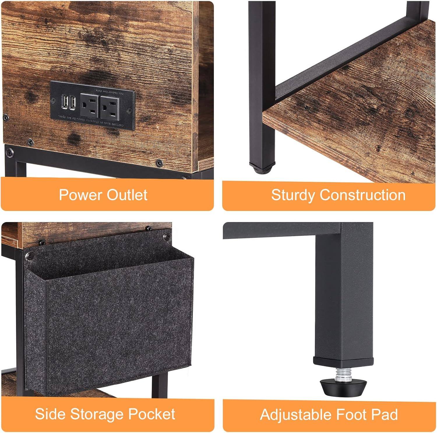 - Power Outlet
- Sturdy Construction
- Side Storage Pocket
- Adjustable Foot Pad