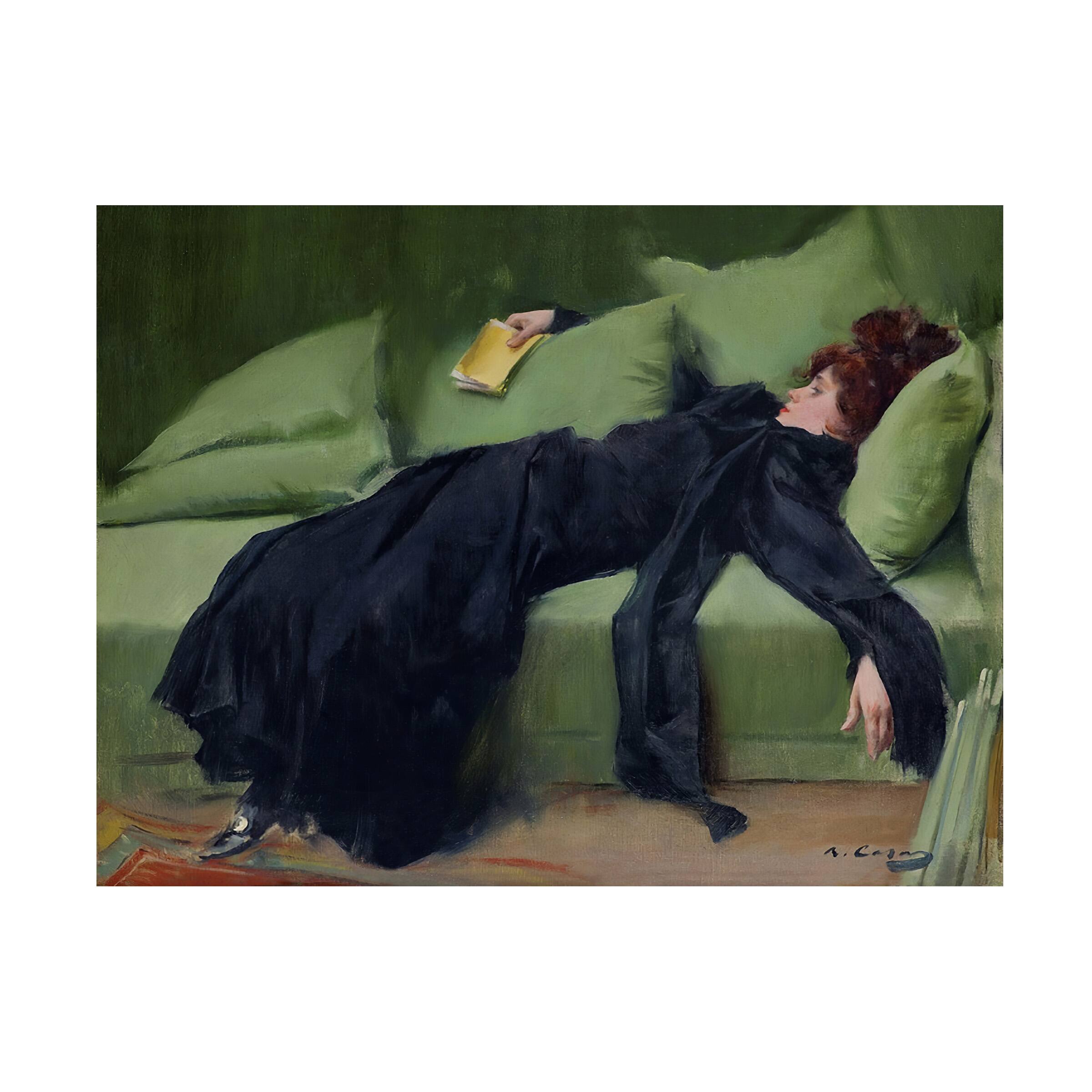 Front. Trademark Fine Art - Vintage Lavoie Decadent Young Woman After The Dance Ramon Casas 1899 Canvas Wall Art - Multicolor.