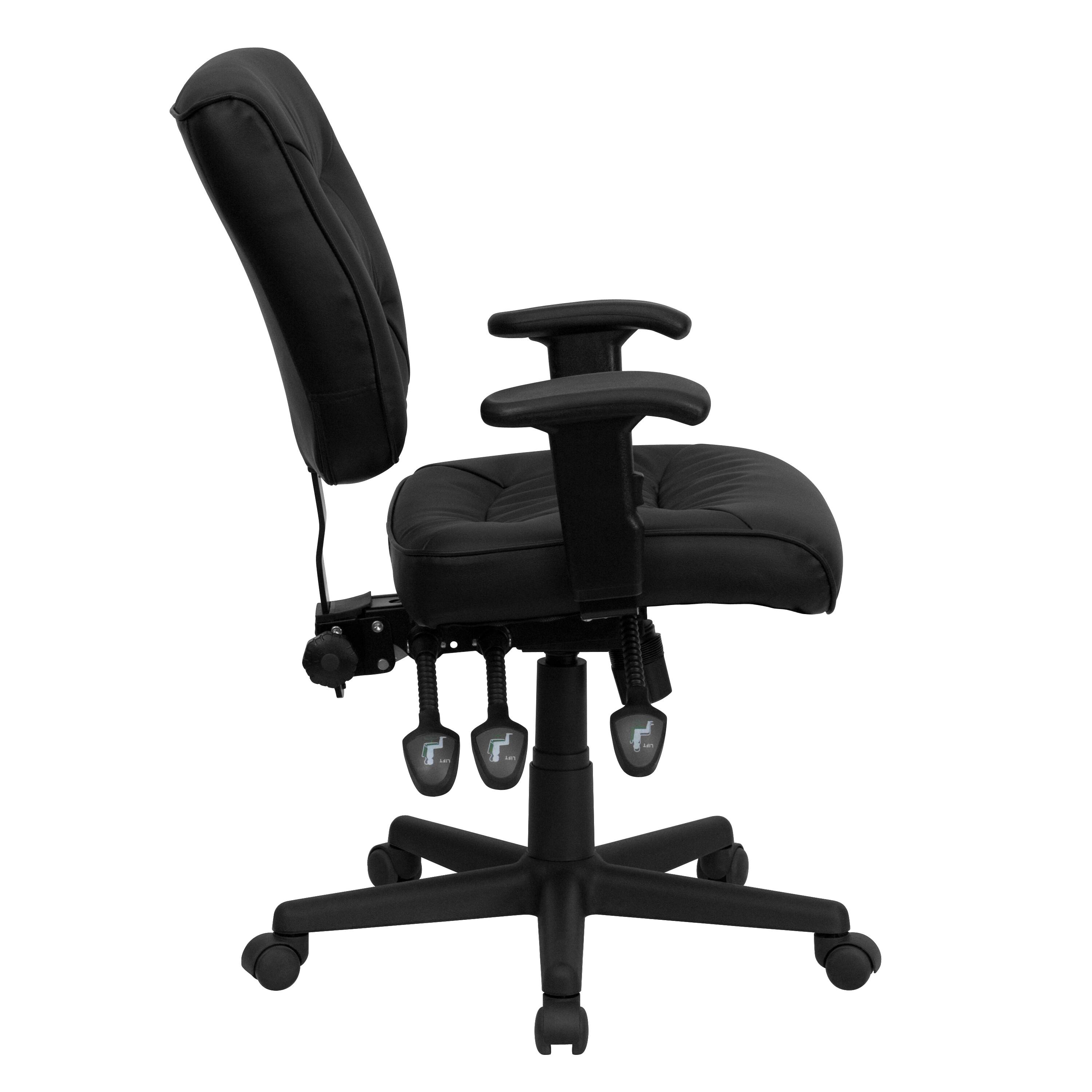Alt View 3. Emma + Oliver - Mid-Back Leather Multifunction Swivel Ergonomic Task Office Chair with Adjustable Arms - Black.