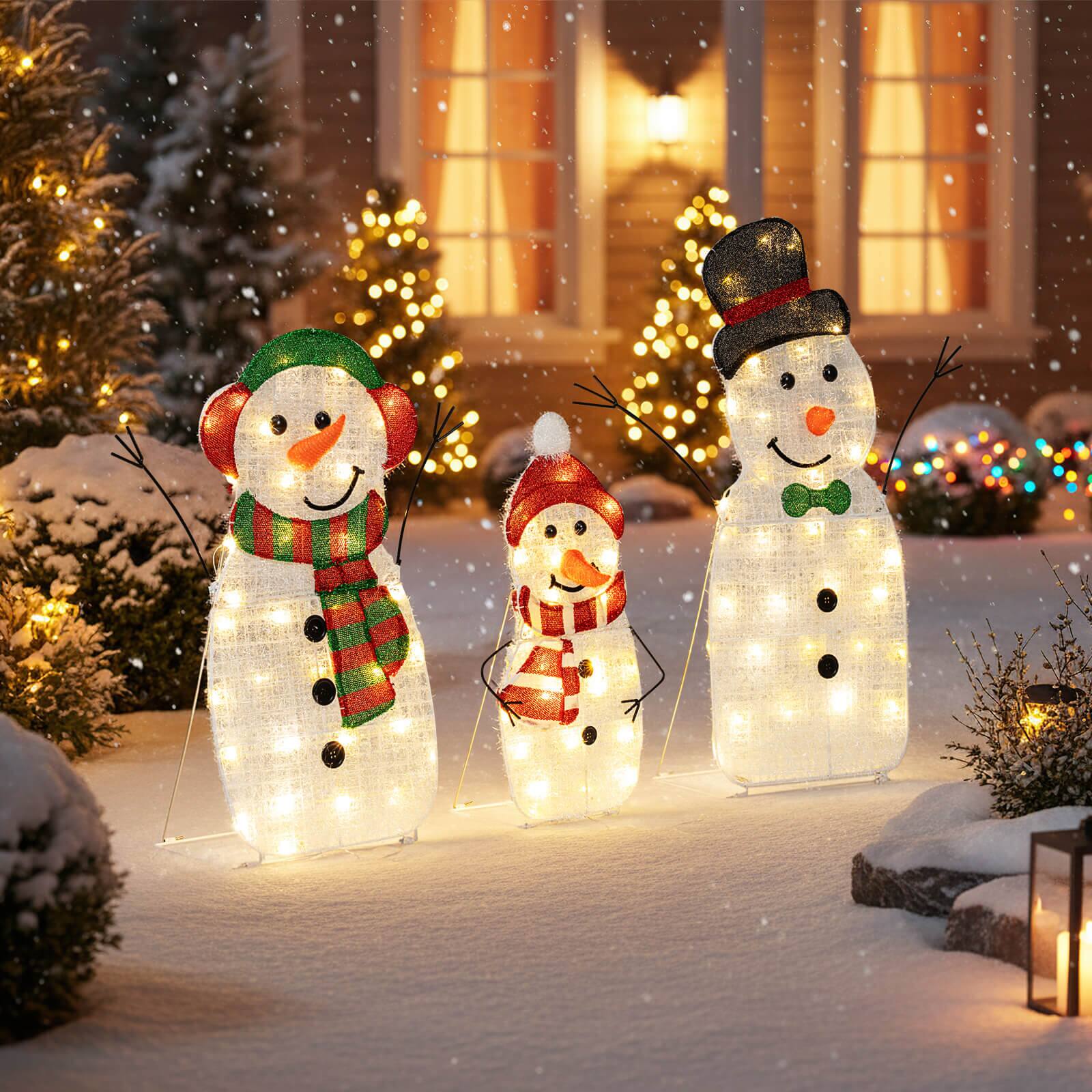 Alt View 4. Costway - Costway 3PCS Pre-Lit 2D Snowman Set with LED Lights for Home Lawn Yard Garden - Multicolor.
