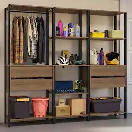 Madesa - Garage Storage Rack with 4 Drawers, Open Shelves and Hanging Space 78"L - Black/Brown - Rustic/Black