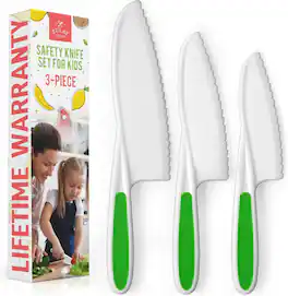 Zulay Kitchen - 3-Piece Kids Knife Set for Real Cooking & Baking - For Toddler Cutting Fruits, Veggies, & Cake - Green