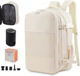 Wikistore - Air Vacuum Compression Travel Backpack Expandable Carry On Bag with Pump Fit 17.3inch Laptop Waterproof - White