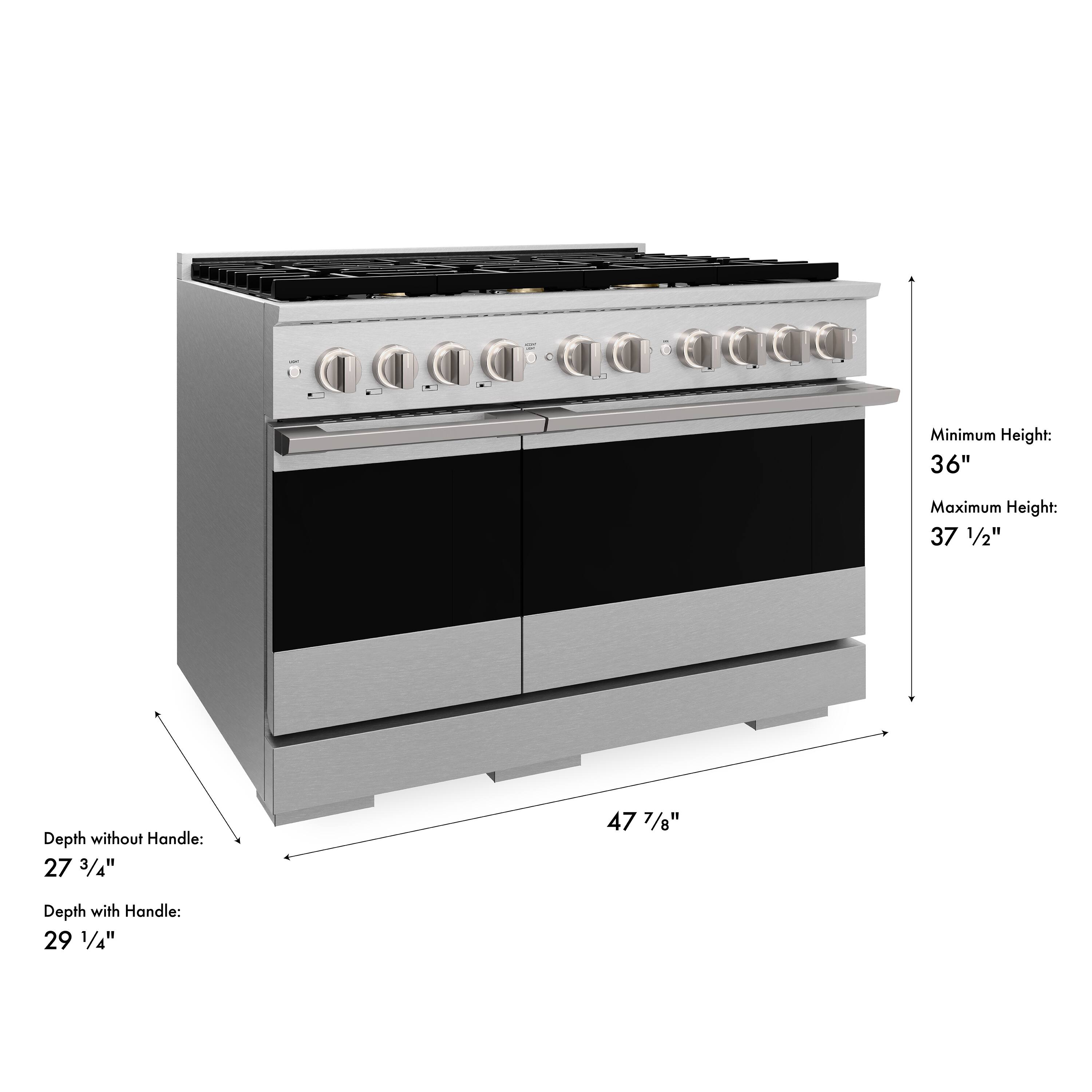 Minimum Height: 36"  
Maximum Height: 37 1/2"  
Depth without Handle: 27 3/4"  
Depth with Handle: 29 1/4"