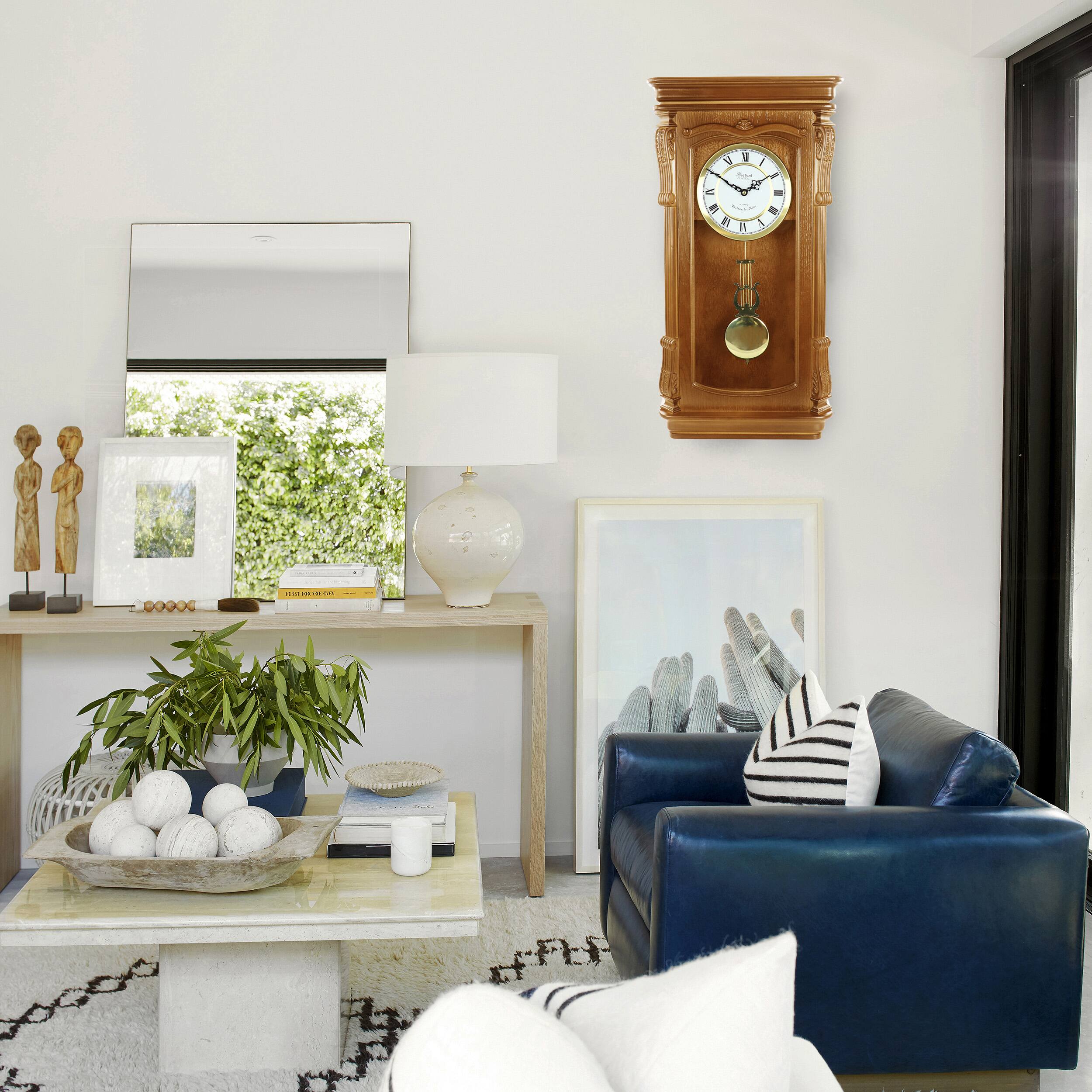 Alt View 5. Bedford Clock Collection - Bedford Clock Collection Golden Oak Chiming Pendulum Wall Clock - Golden Oak.