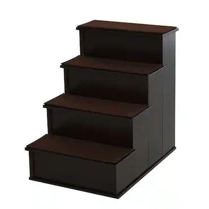 Front. Pawhut - Pet Stairs, Small Pet Steps with Cushioned Removable Covering for Dogs and Cats Up To 22 lbs. - Coffee.