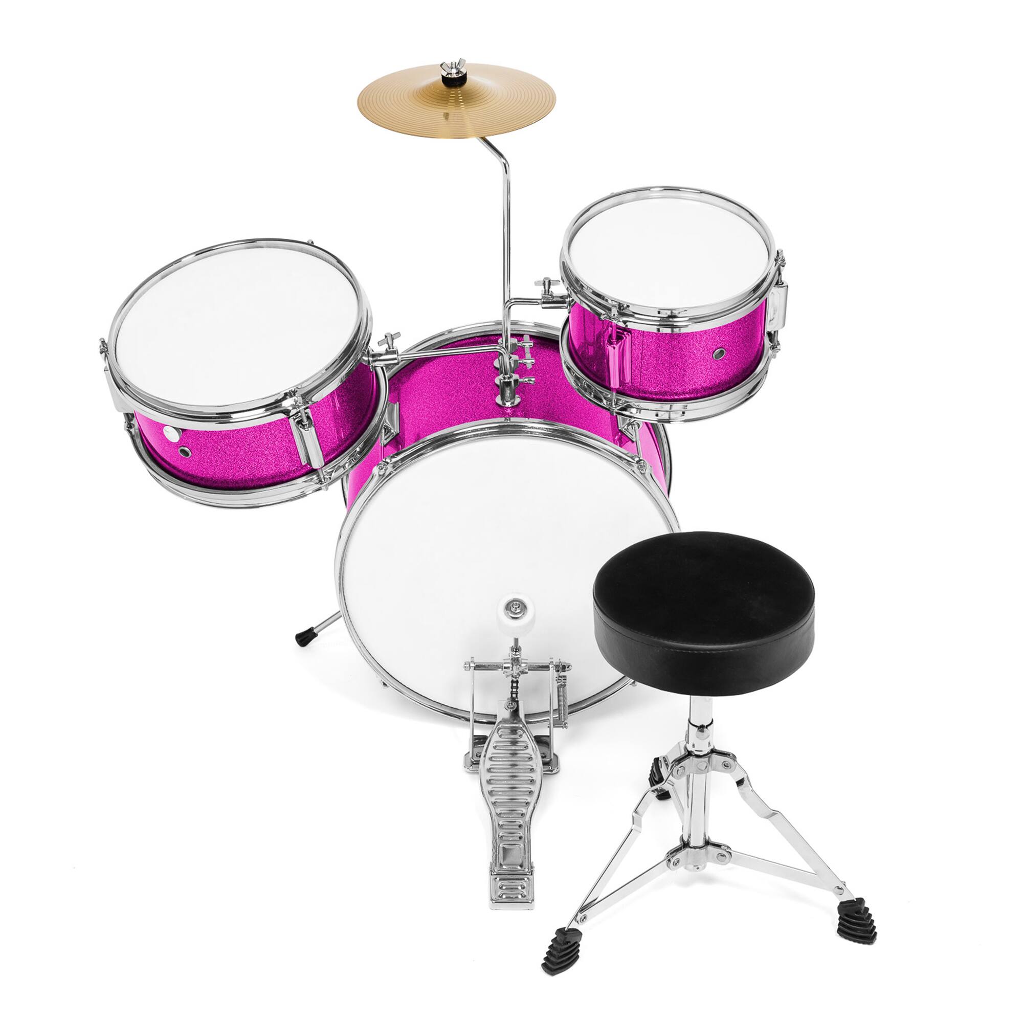 Alt View 2. Ashthorpe - Beginner Drum Kit with Brass Cymbals (Set of 3) - Pink.