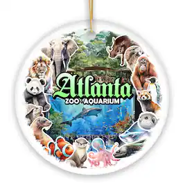 OrnamentallyYou - Atlanta Georgia Aquarium and Zoo Watercolor Art Ornament City Souvenir Gift with Sea Animals - Multi-colored