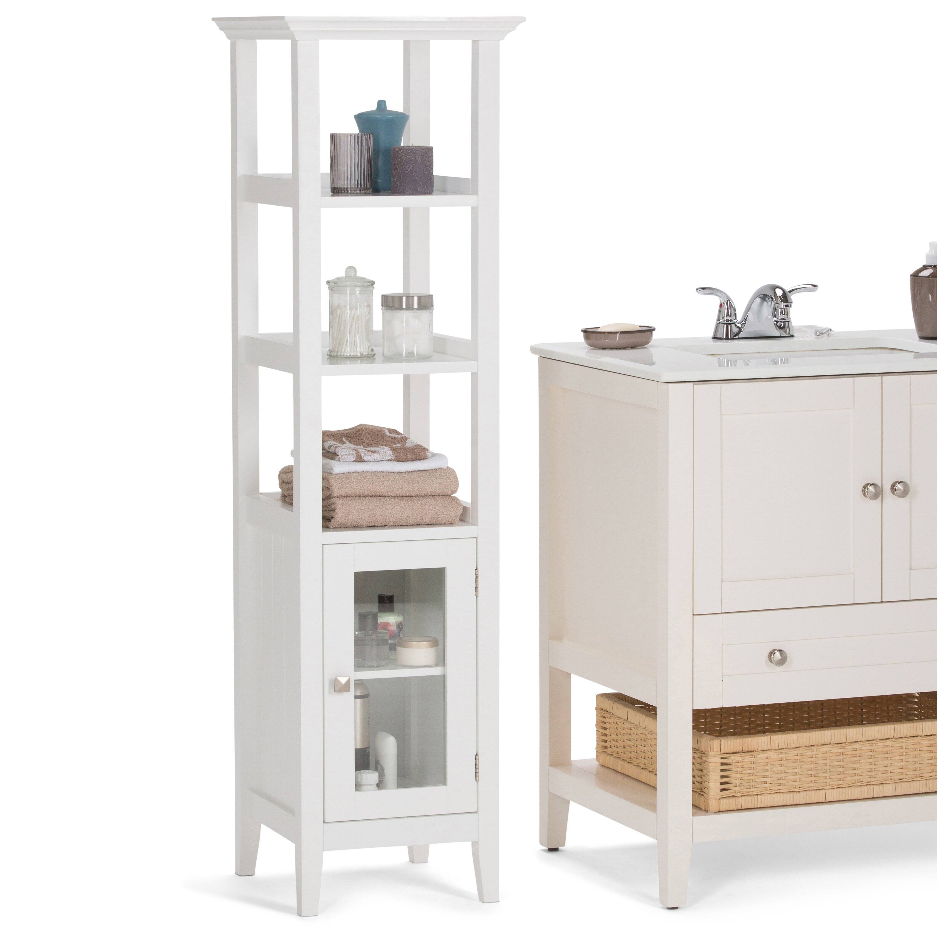 Angle. Simpli Home - Acadian 56.1 inch H x 15.75 inch W Bath Storage Tower Bath Cabinet in Pure White - Pure White.