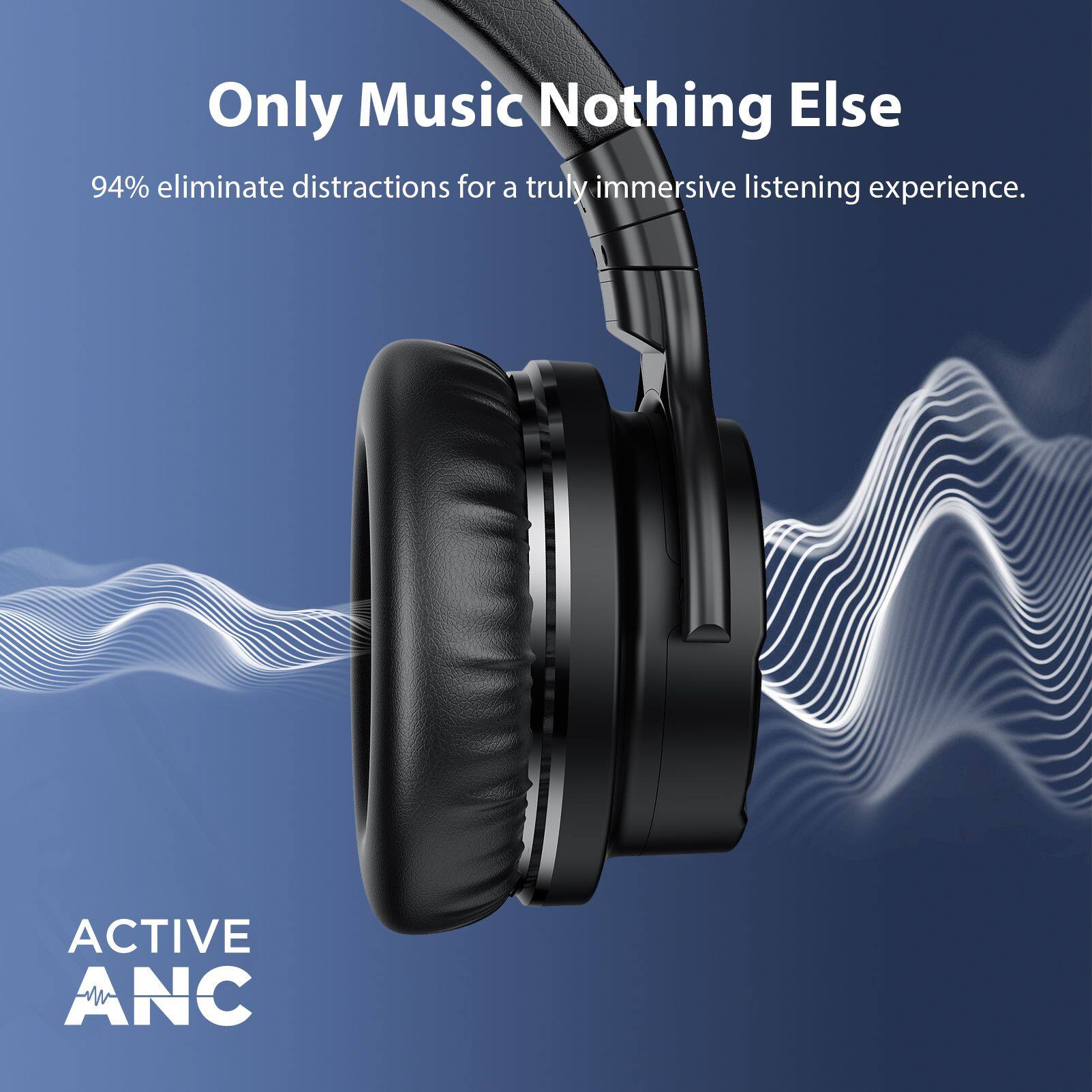 Only Music Nothing Else  
94% eliminate distractions for a truly immersive listening experience.  
ACTIVE ANC