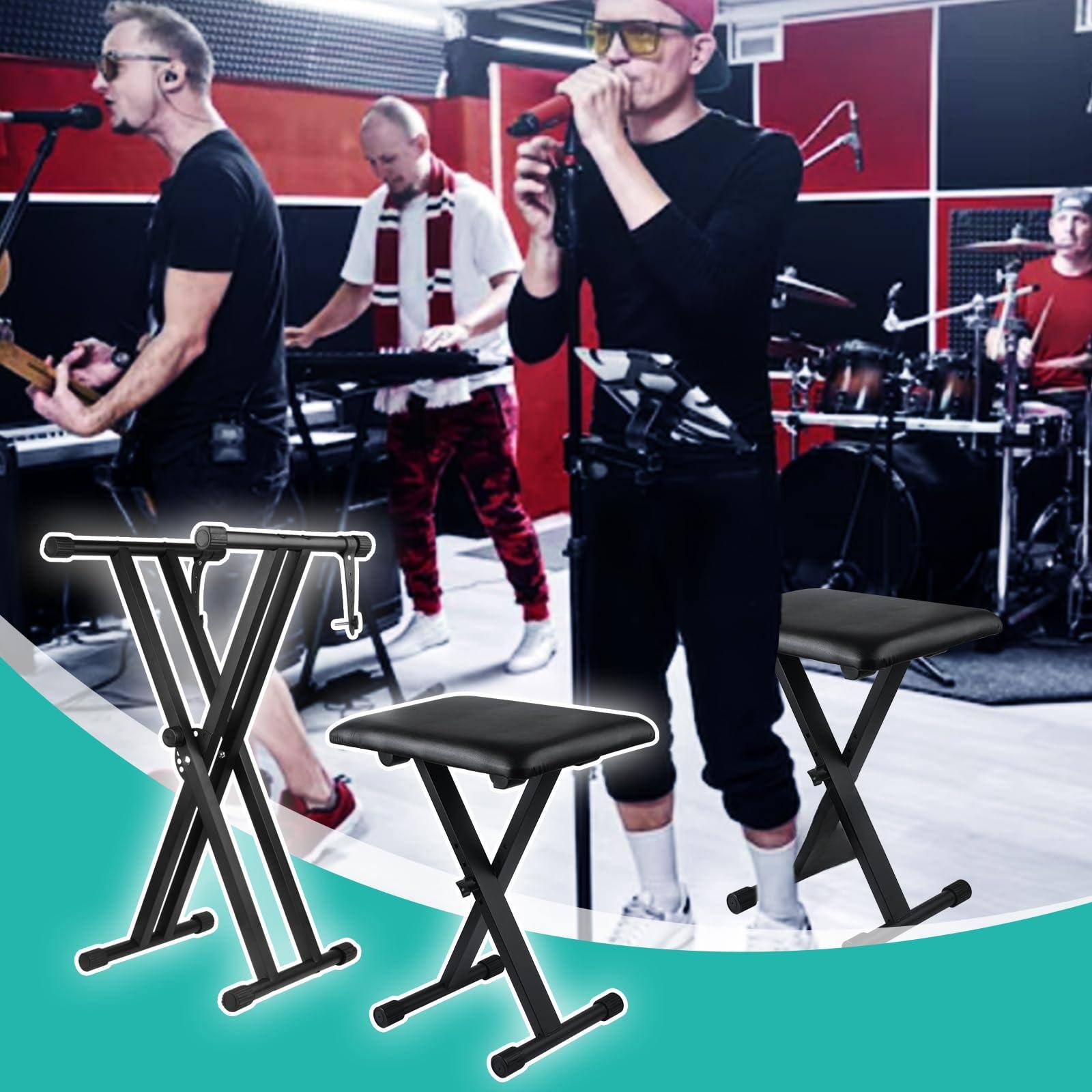 Alt View 4. MAGICAL RUBS - Stand Piano Bench Set Double X Adjustable With Lockable Straps (piano 1 1) (7 Heights) Black - Default.