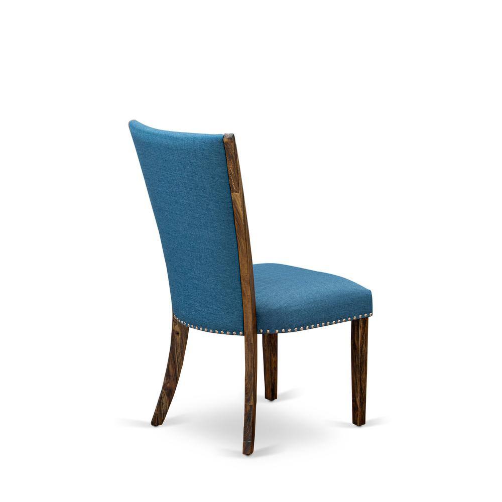 Alt View 3. East West Furniture - Set of 2 - Upholstered Chair- Dining Chair Includes Distressed Jacobean Wood Frame with Blue Linen Fabric Seat - Brown.