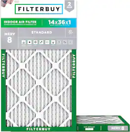 Filterbuy - 14x36x1 MERV 8 Dust & Allergy Defense, Electrostatic Pleated HVAC AC Furnace Air Filters Replacement (2-Pack) - Silver
