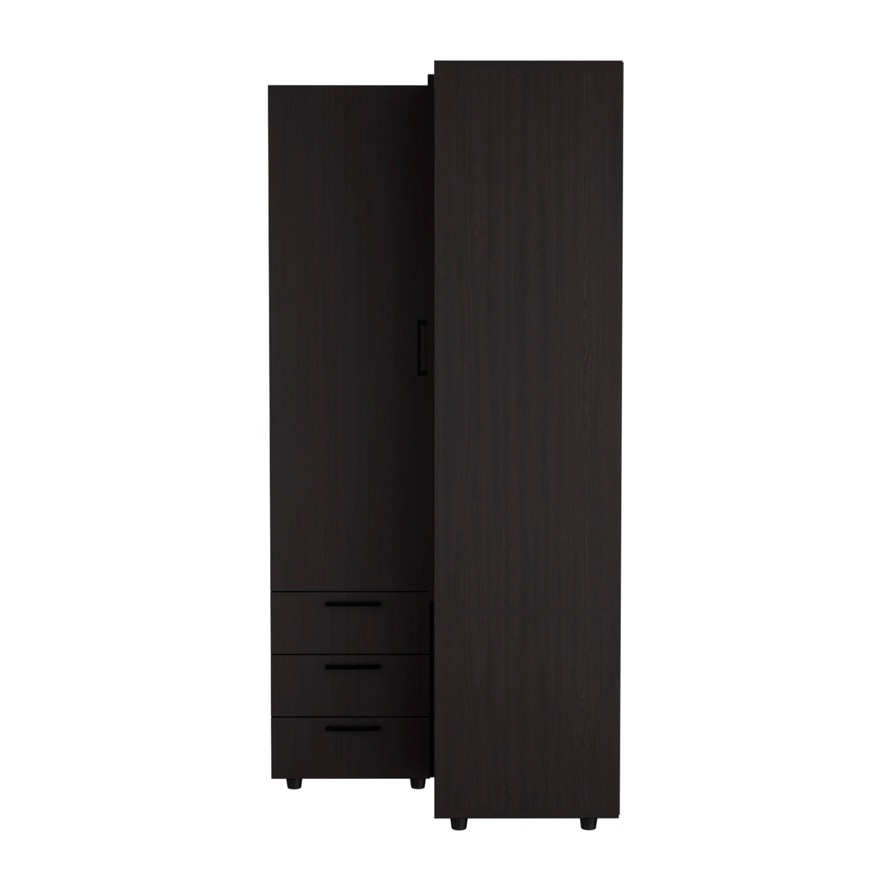TuHome - Toulouse Corner Armoire With Double Doors And Interior Shelves, Space-Saving Wardrobe - Black