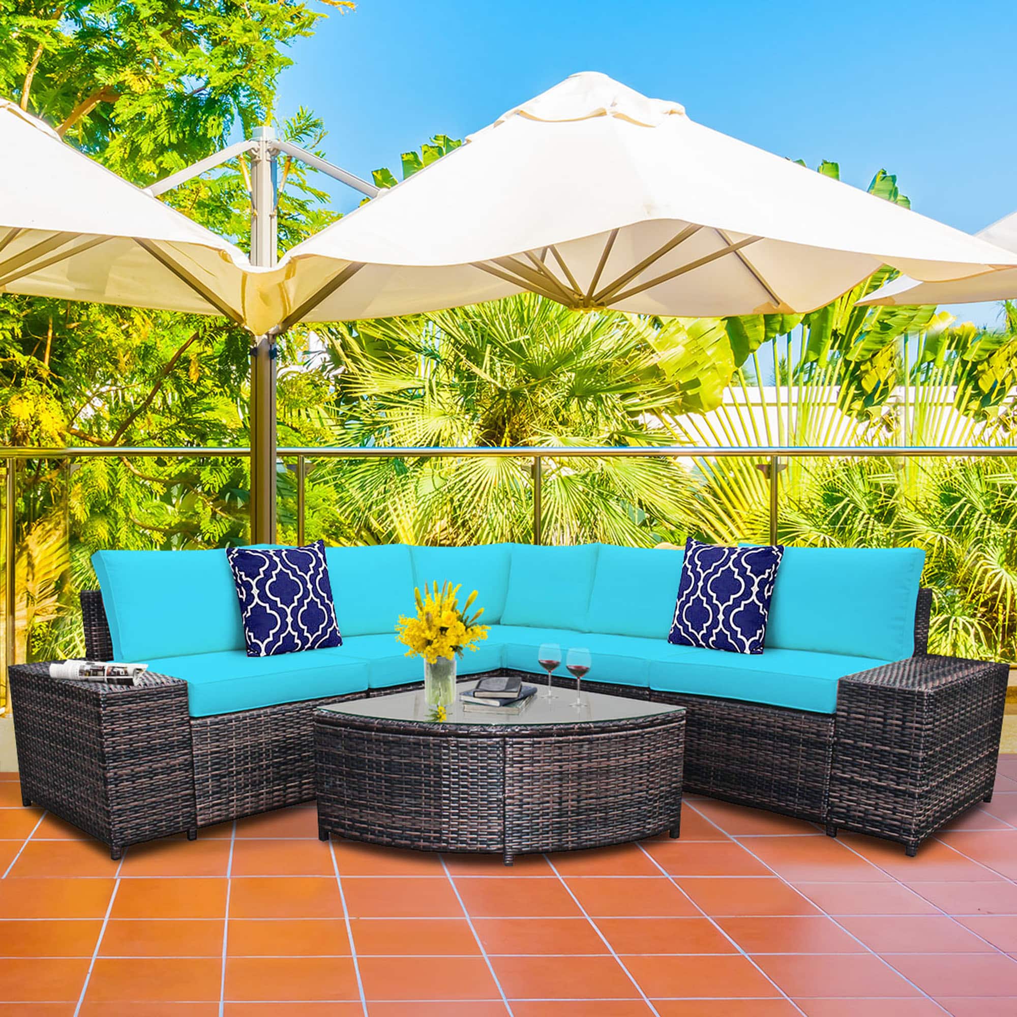 Gymax - 6PCS Wicker Furniture Sectional Sofa Set w/ Cushions - Turquoise price history on PriceWatchPro