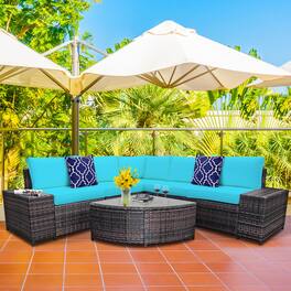 Gymax - 6PCS Wicker Furniture Sectional Sofa Set w/ Cushions - Turquoise