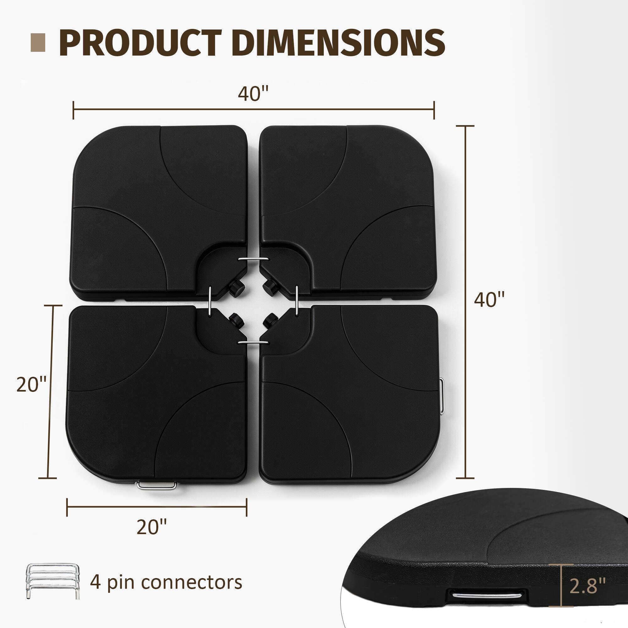 PRODUCT DIMENSIONS

40" x 40" x 20" x 20"  
4 pin connectors  
2.8"