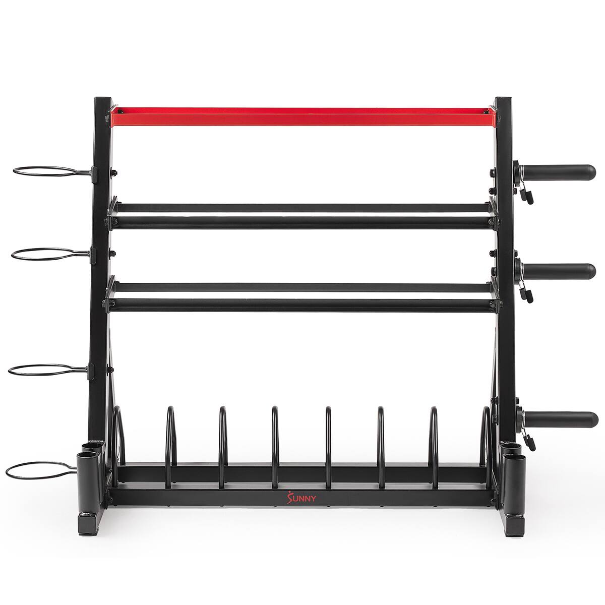 Left. Sunny Health & Fitness - Sunny Strength™ Premium All-In-One Mass Weights Storage Rack - Dark Grey.