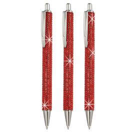 Unique Bargains - Rhinestone Metal Ballpoint Pen, 3pcs Crystal Diamond Pens Black Ink 1.0mm Point Sparkly for Office Note Taking - Red