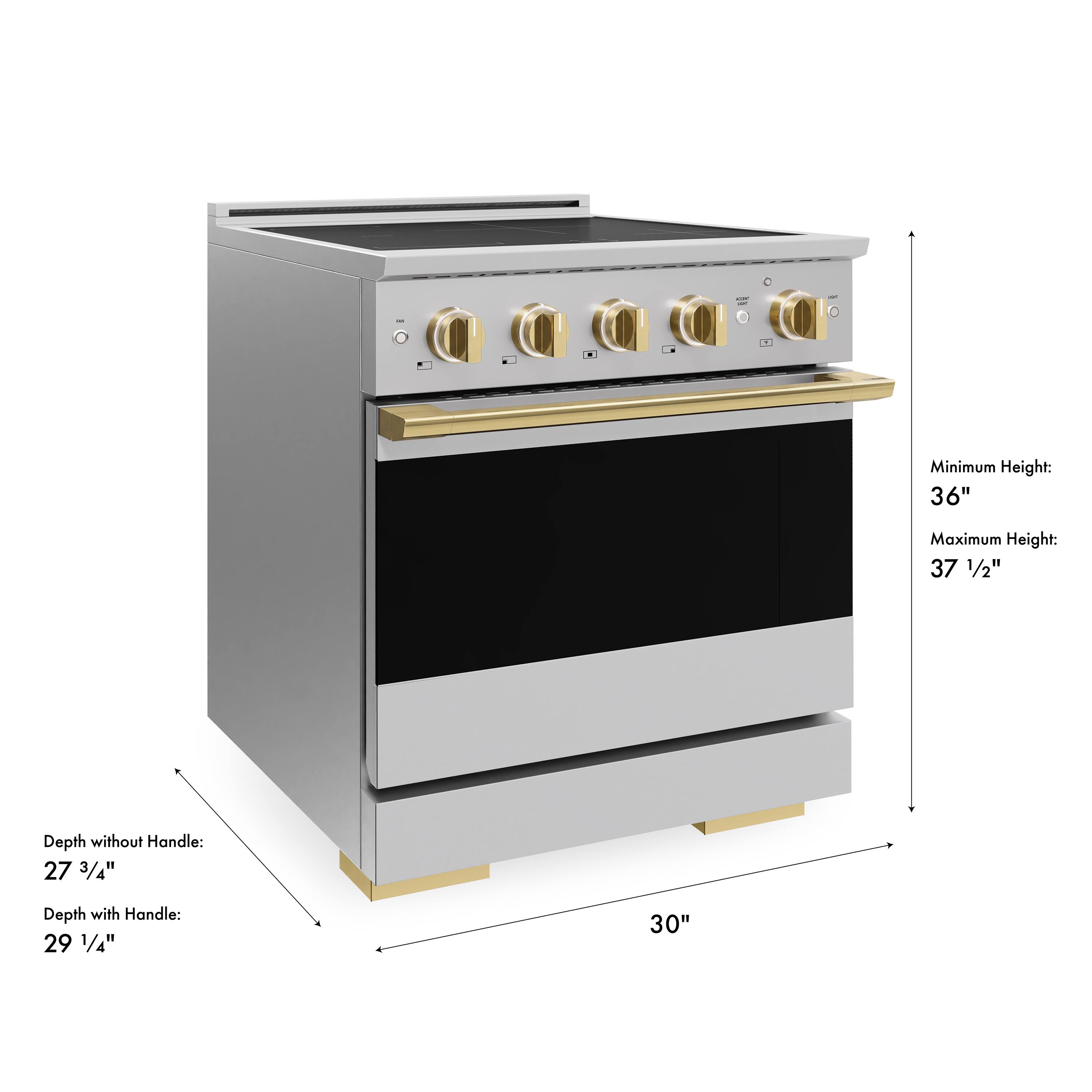 - Minimum Height: 36"
- Maximum Height: 37 1/2"
- Depth without Handle: 27 3/4"
- Depth with Handle: 29 1/4"
- 30"