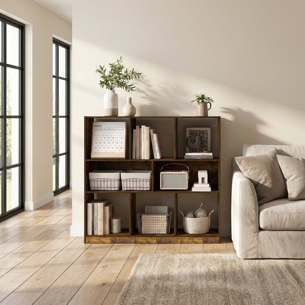 Left. FurniFact - Wooden bookcase with sleek design and sturdy construction - Amber Pine.