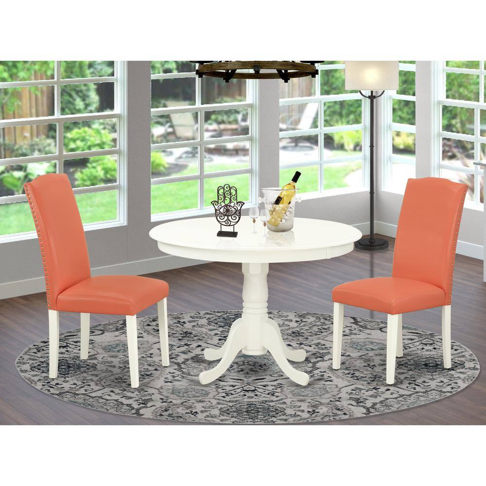 Back. East West Furniture - Dining Room Set Linen White - Brown.