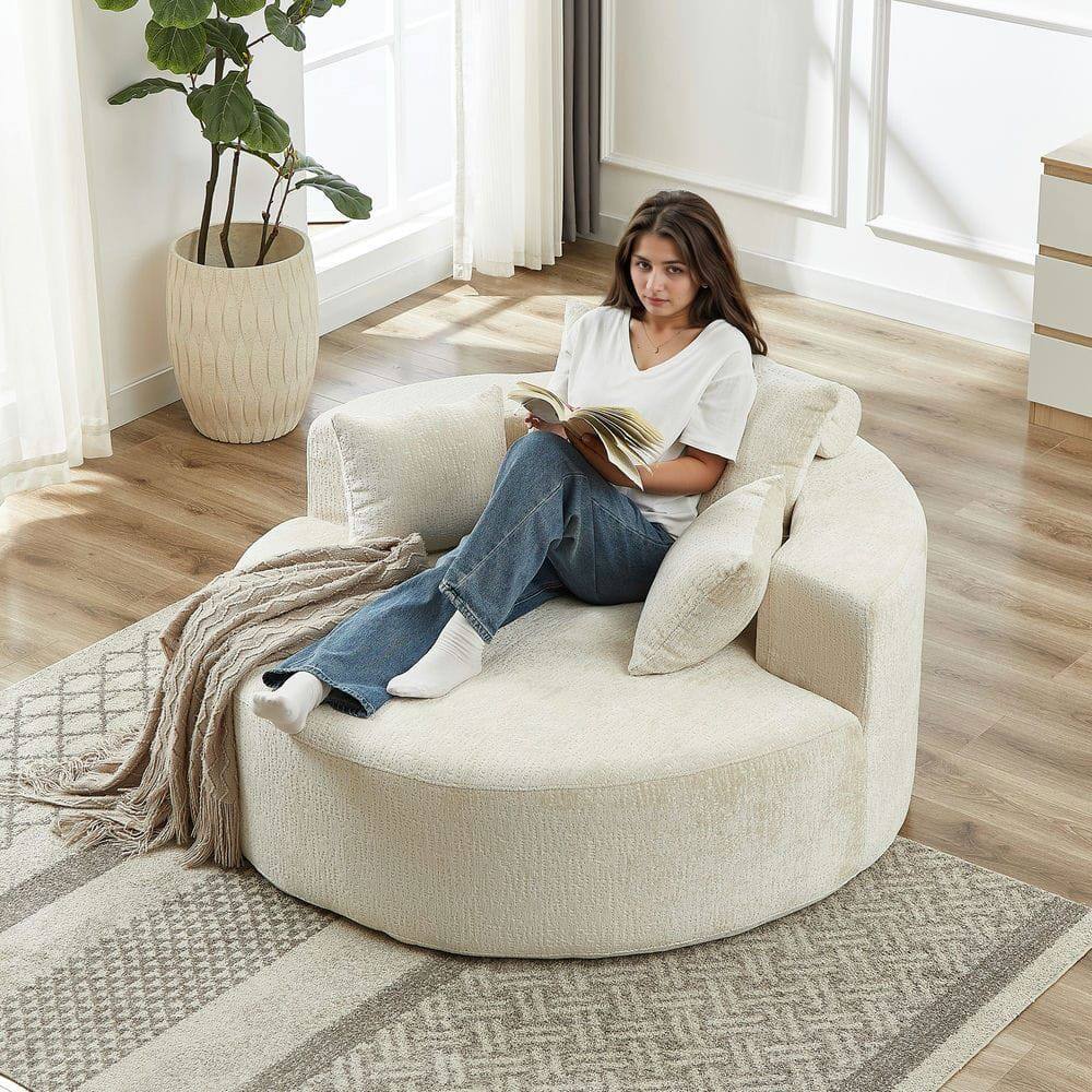 Alt View 1. Resenkos - 35"H Chenille Single Sofa, Fluffy Modern Sleeper Chair for Living Room & Bedroom, No Assembly, Beige - Beige.