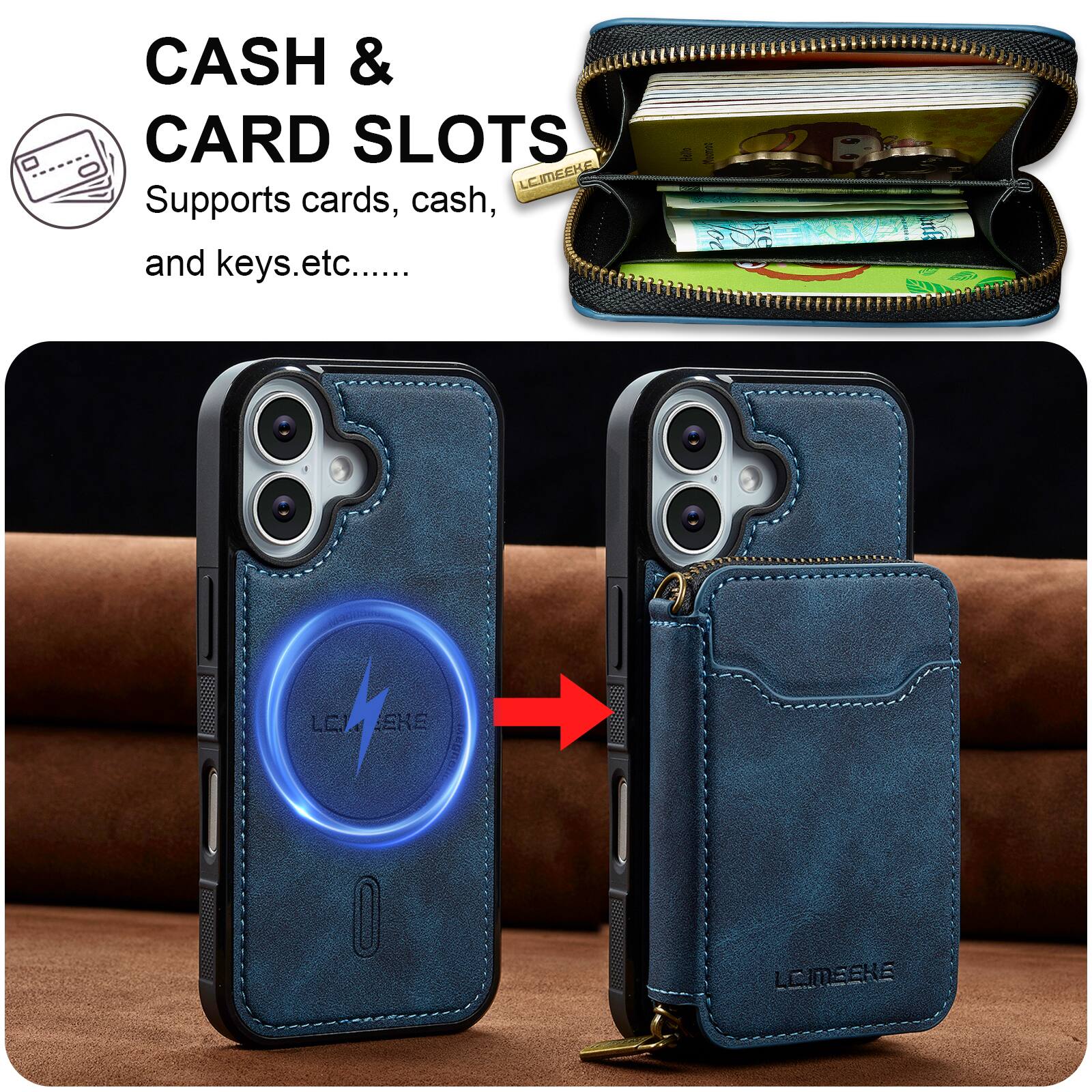 CASH & CARD SLOTS  
Supports cards, cash, and keys, etc.