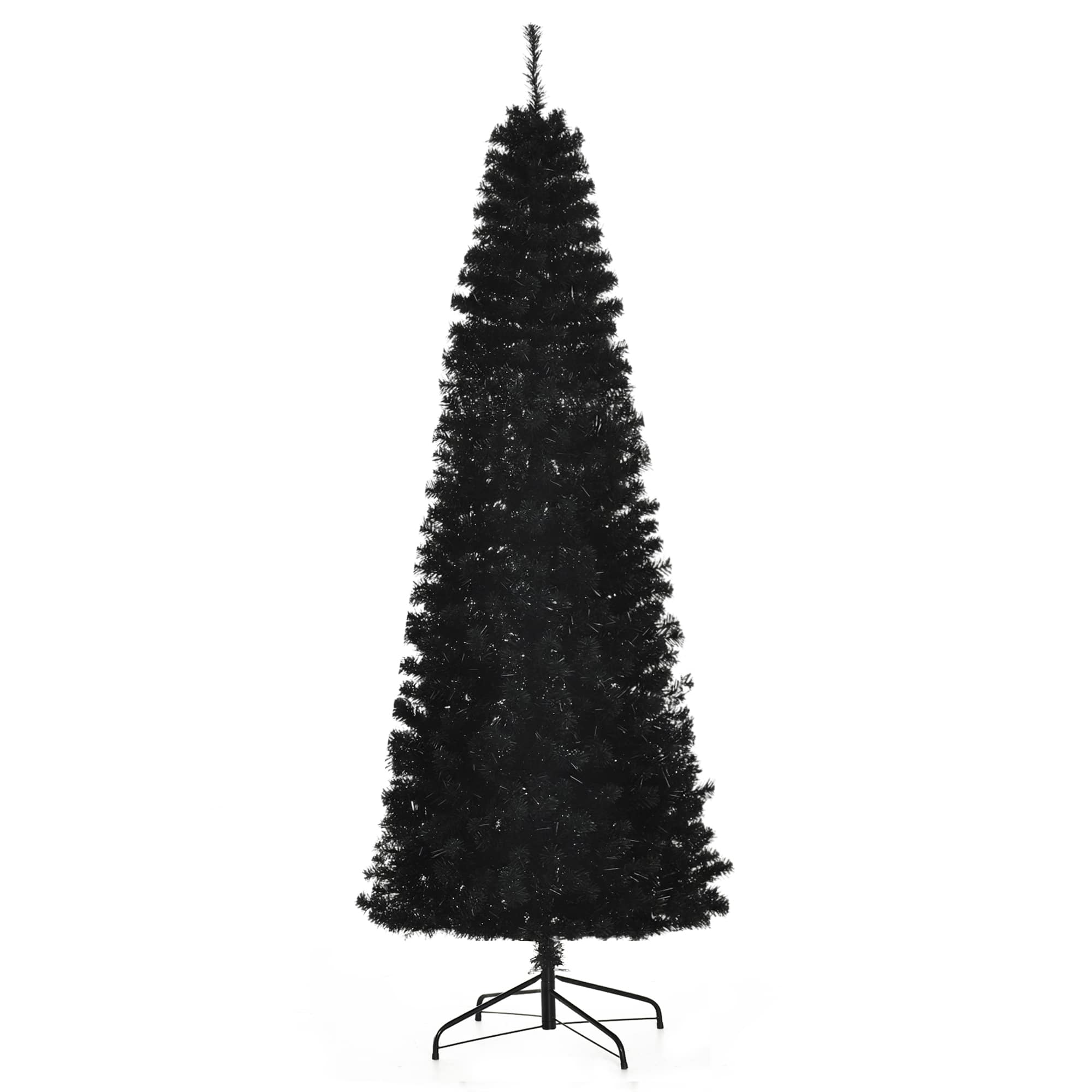 Homcom - 7ft Pencil Christmas Tree, Unlit Artificial Christmas Tree Slim Douglas Fir Xmas Tree with Realistic Branches, Halloween - Black