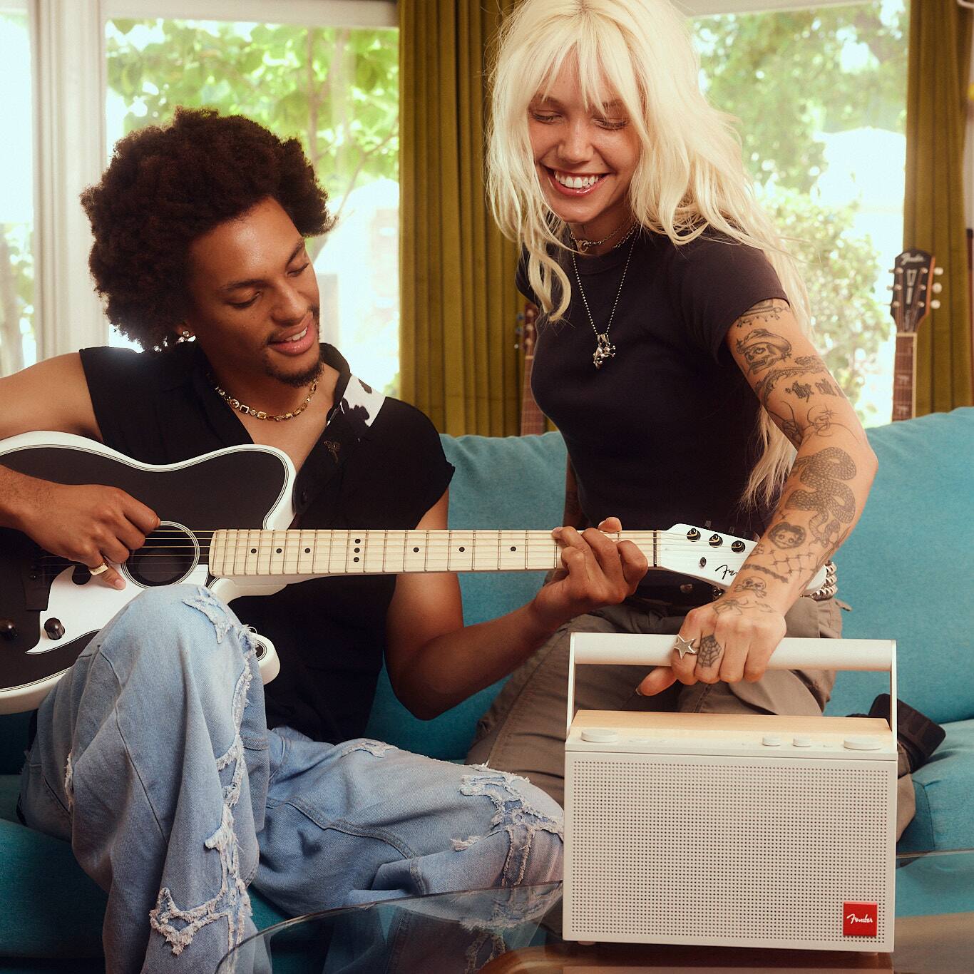 Alt View 2. Fender - ELIE 12 Portable Wireless Bluetooth Speaker with XLR-1/4", 2 Dedicated Wireless Channels, 120W Output - Olympic White.