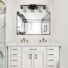 LUCKY ONE - 24in Wall Mount Vanity Light, 4-Light Industrial Sconce with Clear Glass Shades - Black