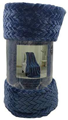 Alt View 1. Noble House - Oversized Super Cozy and Extra Heavy Chevron Braided Blanket (50" x 70") Blue - Blue.