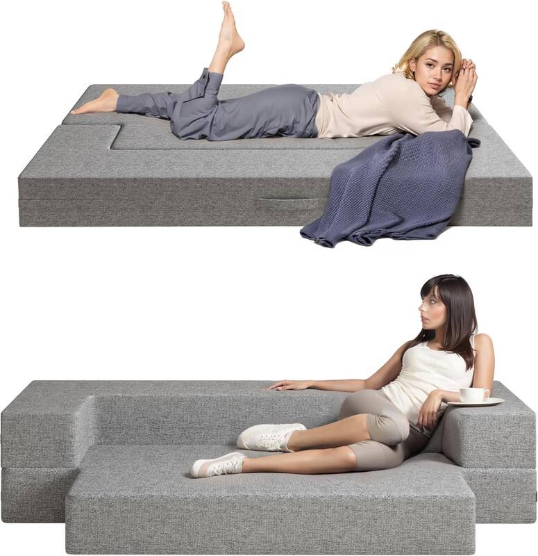 Front. wowmax - 10" Folding Sofa Bed - Twin Floor Futon & Sleeper Couch for Dorm, Living Room & Guest Room - Easy Clean - Grey.