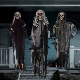 Winado - Halloween Scray Hanging Skeleton Ghosts, Grim Reapers 3PCS Swinging Flying Decoration for Holiday Outdoor Patio Garden - Black