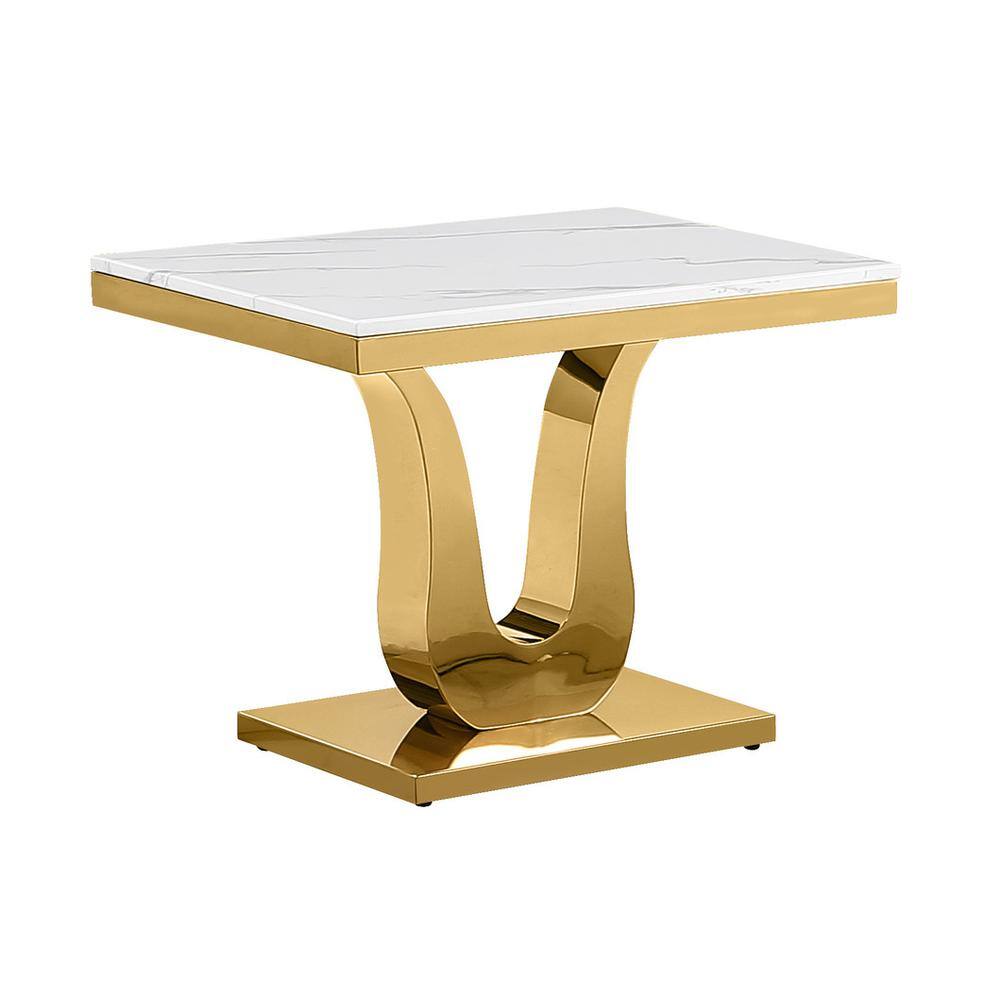Front. Best Quality Furniture - White marble end table with a gold color stainless steel base - White.