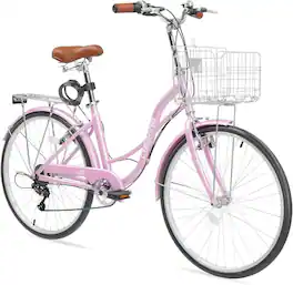 Winado - 24In Bicycles for Women, Beach Cruiser Bike with Premium Derailleur & Shift Lever, Adjustable Seat, High-Carbon Steel Fr - Pink