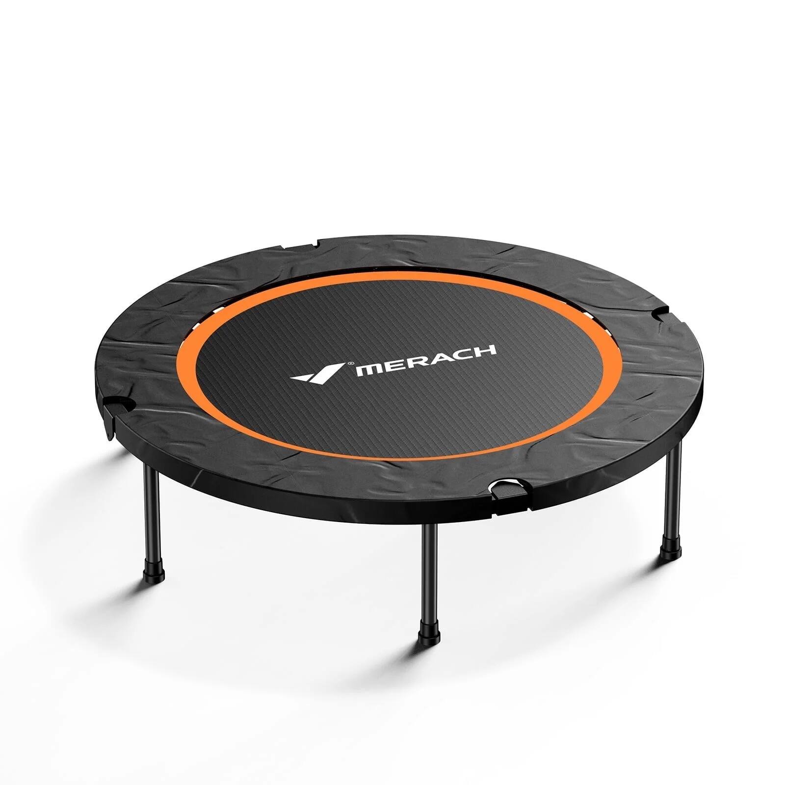 Angle. MERACH - MERACH 48" Mini Trampoline for Adults & Kids, Indoor/Outdoor Rebounder Trampoline, Compact Fitness Exercise Trampoline - 48''.