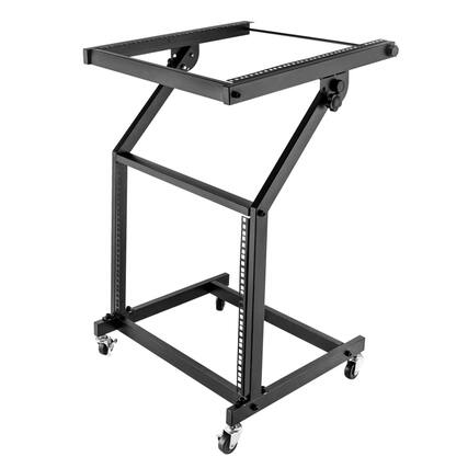 Front. Stock Preferred - 9U Rolling DJ Mixer Stand Rack with Wheels - Black.