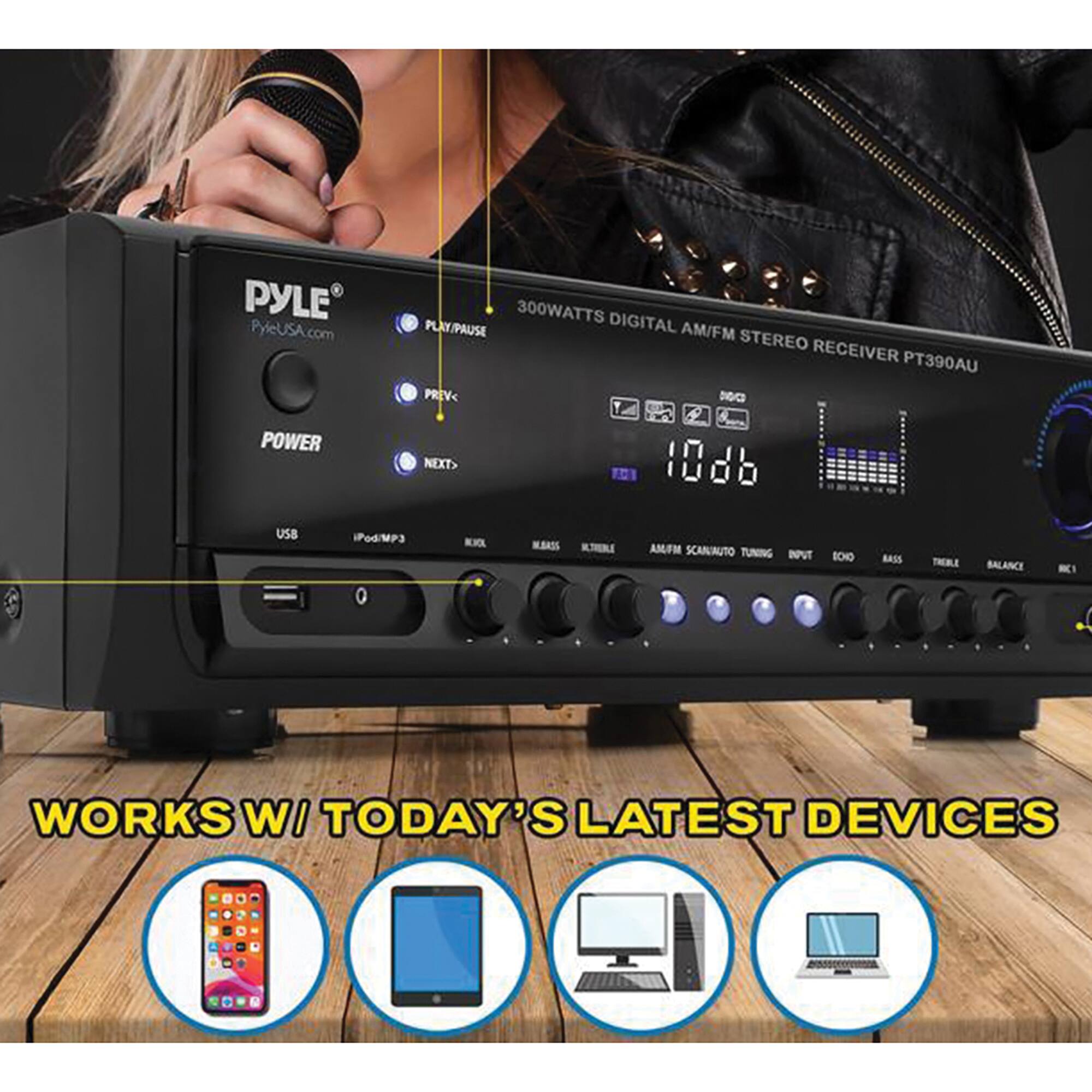 Alt View 14. PYLE - 300W 4-Ch. Stereo Receiver - Black.