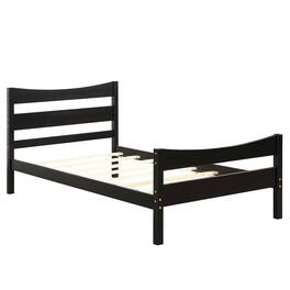 Costway - Twin Size Platform Bed Frame Foundation w/Headboard &Wood Slat Support - Espresso
