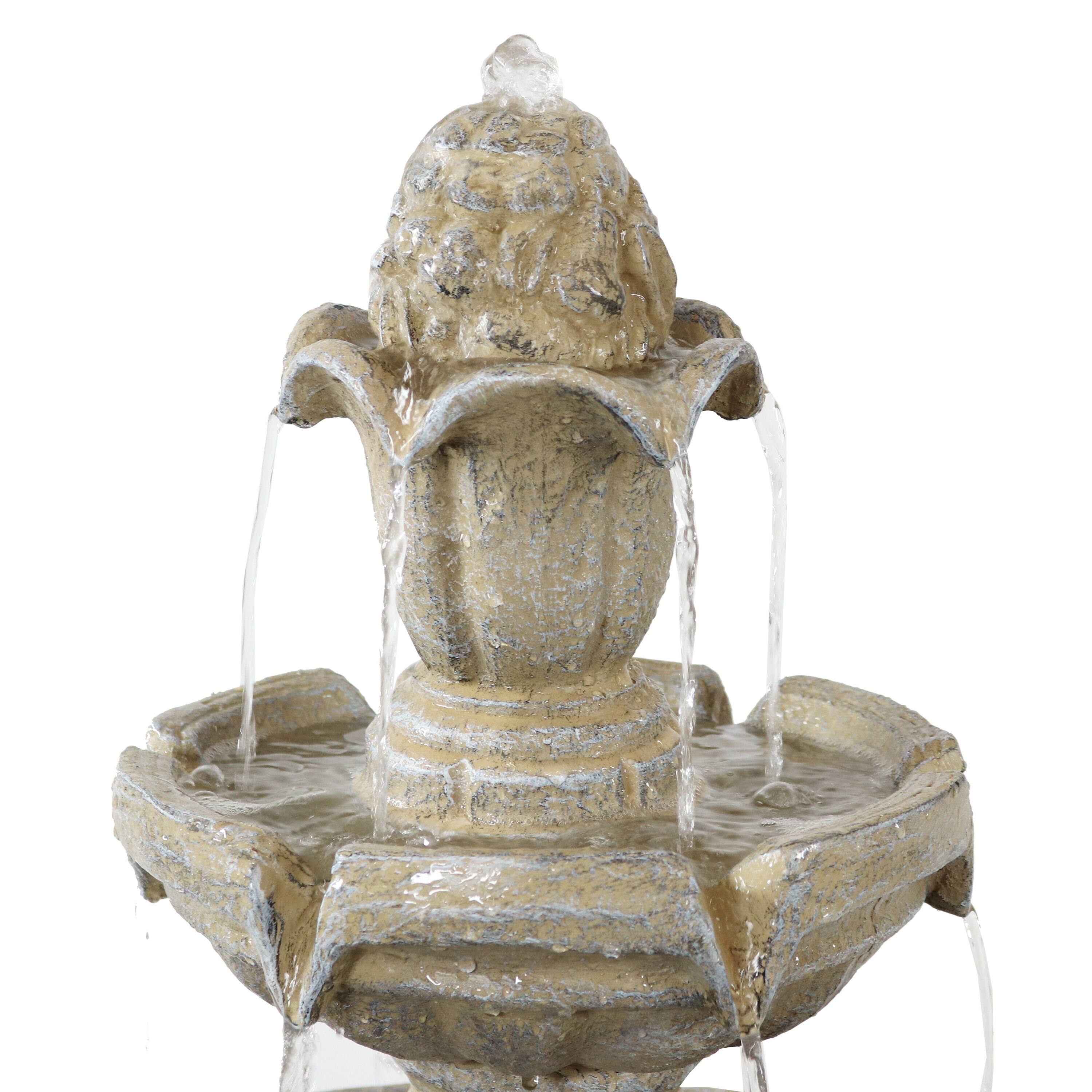 Alt View 10. Sunnydaze - Fiberglass Outdoor 3-Tier Water Fountain - Light Brown.