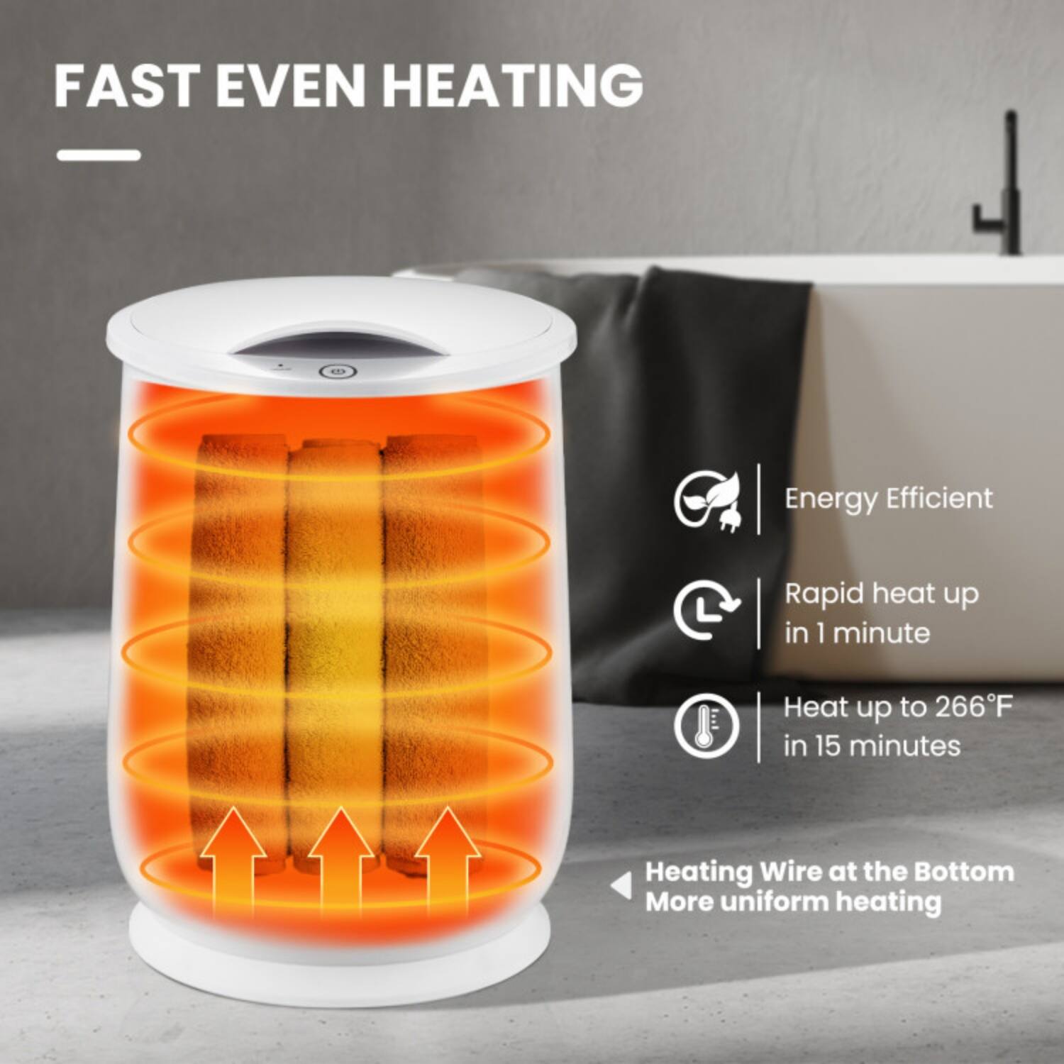 FAST EVEN HEATING

- Energy Efficient
- Rapid heat up in 1 minute
- Heat up to 266°F in 15 minutes
- Heating Wire at the Bottom
- More uniform heating