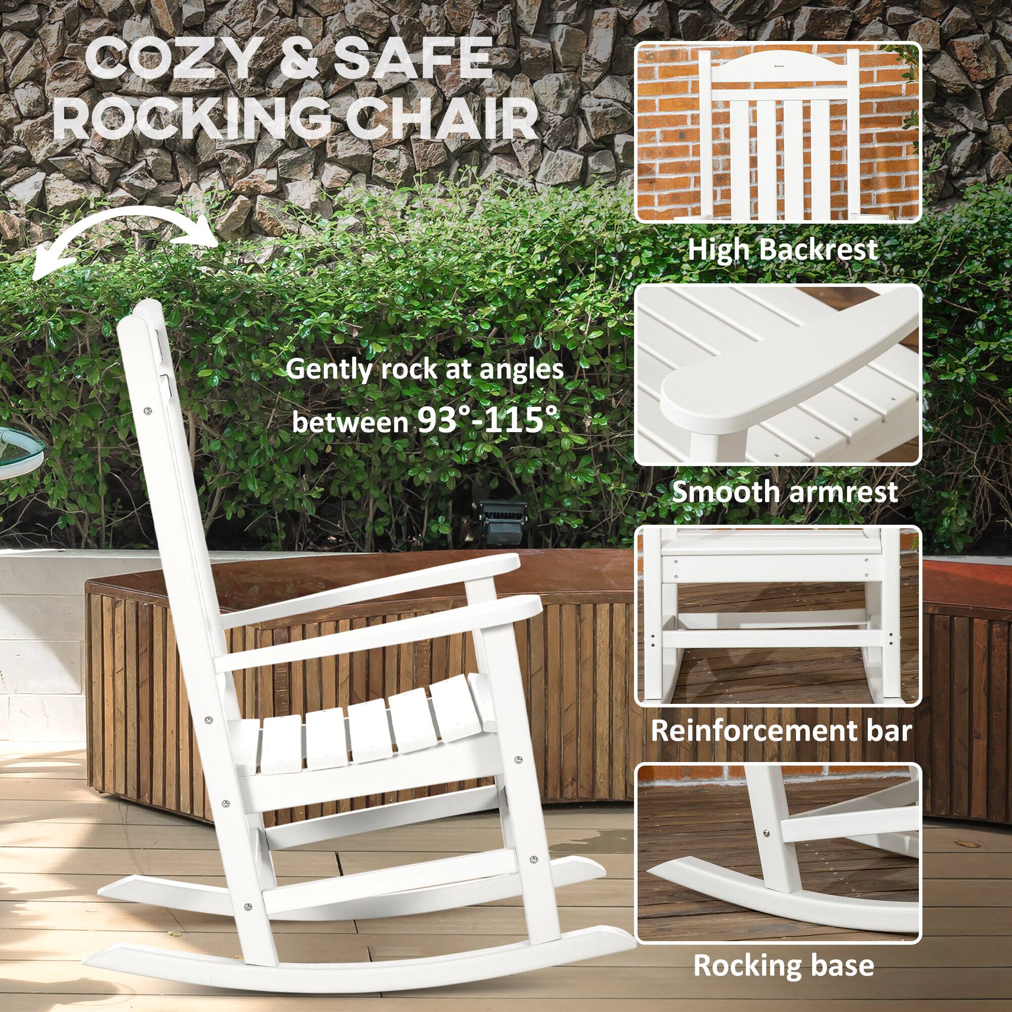 COZY & SAFE ROCKING CHAIR

High Backrest
Gently rock at angles between 93-115
Smooth armrest
Reinforcement bar
Rocking base