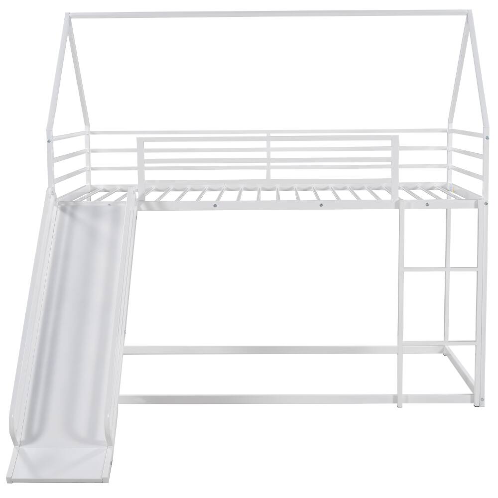 Alt View 7. Loheer - Loheer Twin over Twin House Bunk Bed with Slide White Metal Frame - White.